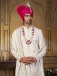 White Achkan Style Wedding Sherwani In Thread Embroidery