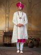 White Achkan Style Wedding Sherwani In Thread Embroidery