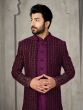 Wine Achkan Styled Indowestern With Embroidered Jacket