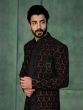 Black Jacketed Style Mens Indowestern In Embroidery