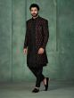 Black Jacketed Style Mens Indowestern In Embroidery