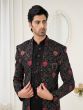 Black Mens Silk Embroidered Indowestern In Jackted Style