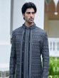 Black Hand Thread Embroidered Mens Silk Indowestern