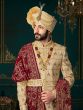 Golden Anarkali Styled Sherwani With Embroidered Stole