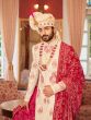 Cream Stone Embellished Silk Sherwani For Men