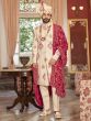 Cream Stone Embellished Silk Sherwani For Men