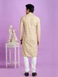 Beige Cotton Kurta Pyjama Set For Mens With Print