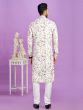 White Festive Wear Printed Kurta Pyjama In Cotton