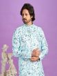 Sky Blue Readymade Printed Kurta Pyjama In Cotton