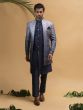 Navy Blue Embroidered Indowestern With Shaded Jacket
