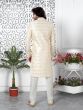 Pastel Cream Mens Indowestern Set In Silk Embroidery