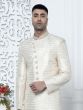 White Mens Indowestern Sherwani Set In Asymmetric Pattern