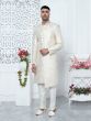 White Mens Indowestern Sherwani Set In Asymmetric Pattern