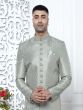 Grey Mens Indowestern Set In Sequin Embroidery In Silk