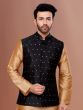 Black Dotted Printed Mens Nehru Jacket In Silk