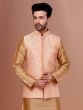 Light Peach Mens Wear Nehru Jacket In Silk