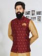 Maroon Mens Bandhgala Waistcoat In Woven Design