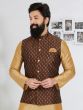 Brown Traditional Woven Pattern Mens Nehru Jacket