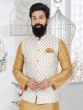 White Mens Waistcoat Jacket In Jacquard Silk 