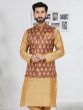 Brown Leaf Pattern Woven Mens Nehru Jacket