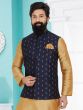 Navy Blue Bandhgala Mens Nehru Jacket In Jacquard Silk 