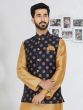 Navy Blue Bandhgala Waistcoat In Jacquard Silk