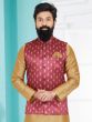 Ruby Red Mens Wear Nehru Jacket In Woven Silk