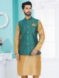 Rama Green Woven Nehru Jacket For Mens