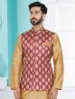 Ruby Pink Traditional Pattern Waistcoat Jacket For Mens