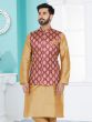 Ruby Pink Traditional Pattern Waistcoat Jacket For Mens