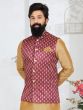 Ruby Red Banarasi Silk Mens Festive Wear Nehru Jacket