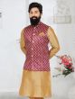 Ruby Red Banarasi Silk Mens Festive Wear Nehru Jacket