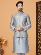 Silver Grey Mens Waistcoat Jacket In Jacquard Silk