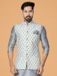 Off White Brocade Silk Mens Wear Nehru Jacket