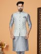 Off White Brocade Silk Mens Wear Nehru Jacket