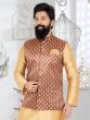 Burnt Brown Mens Nehru Jacket In Banarasi Silk