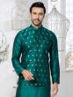 Rama Green Brocade Silk Mens Waistcoat Jacket