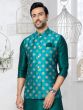 Sky Blue Traditional Silk Woven Mens Bandhgala Waistcoat