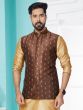 Dark Brown Mens Silk Woven Nehru Jacket