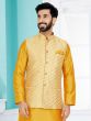 Cream Silk Woven Waistcoat Jacket For Mens