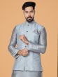 Silver Grey Mens Wear Nehru Jacket In Silk