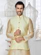 Light Cream Plain Nehru Jacket For Mens In Silk