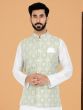 Sage Green Traditional Printed Mens Jacket In Silk