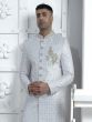 Shell White Mens Wedding Wear Indowestern Sherwani In Sequin Embroidery