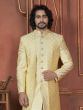 Corn Yellow Menswear Indowestern Sherwani In Silk Weaving