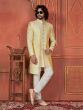 Corn Yellow Menswear Indowestern Sherwani In Silk Weaving