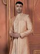 Light Peach Folded Lapel Embroidered Indowestern Sherwani