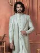 Sage Green Folded Lapel Design Indowestern For Mens In Embroidery