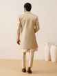 Butter Cream Front Open Jacketed Indowestern In Jacquard Silk