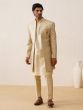 Butter Cream Front Open Jacketed Indowestern In Jacquard Silk